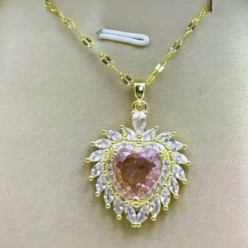 Gold and Pink Heart Pendant Necklace